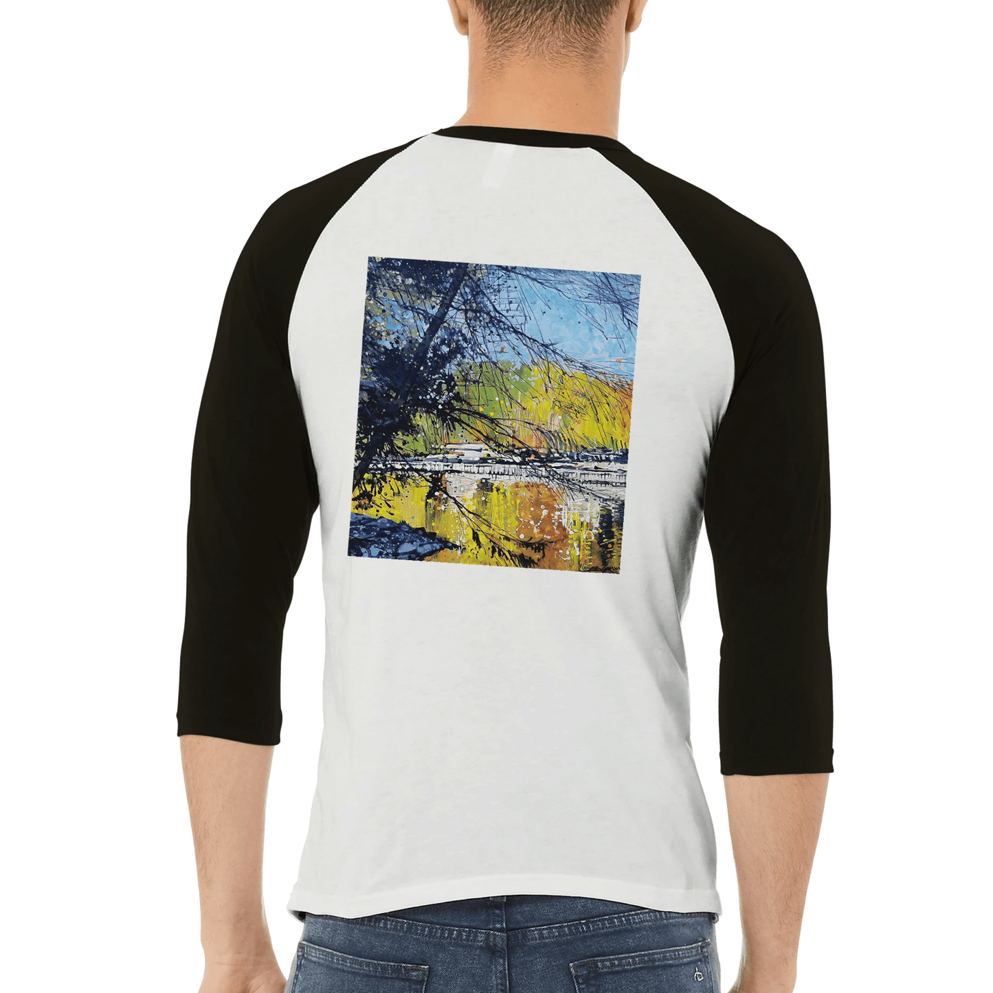 Golden triangle - Unisex 3/4 sleeve Raglan T-shirt - eduardgurevich XL White and Black