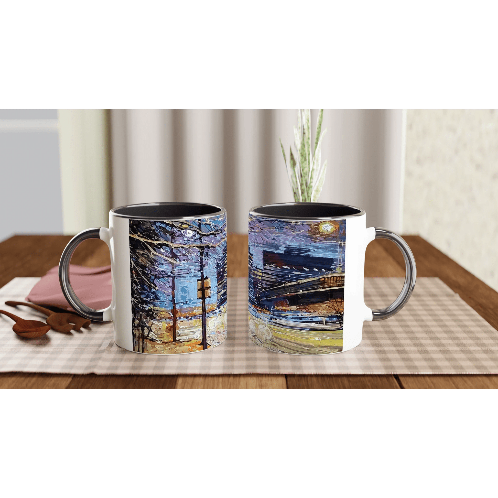 Busy streets - White 11oz Ceramic Mug with Color Inside - eduardgurevich