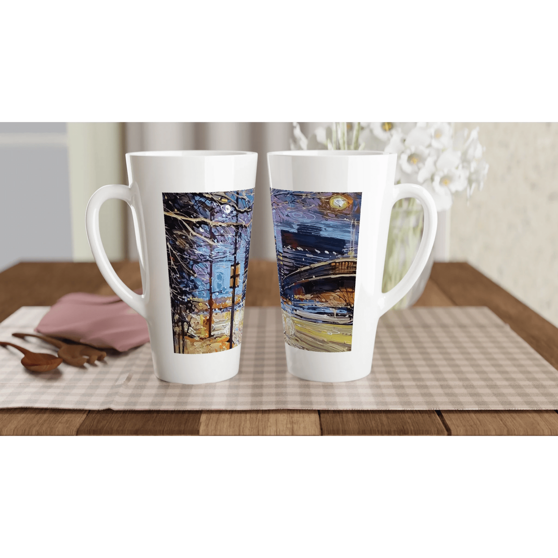 Busy streets - White Latte 17oz Ceramic Mug - eduardgurevich