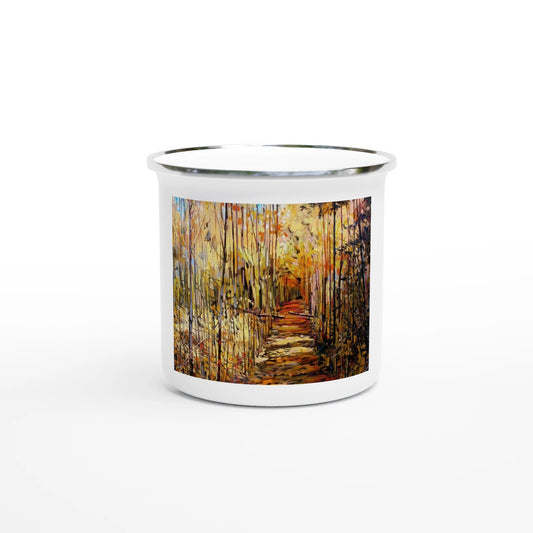 First trip - White 12oz Enamel Mug - eduardgurevich