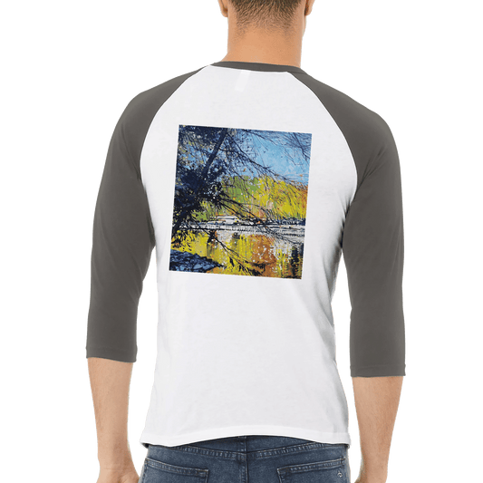 Golden triangle - Unisex 3/4 sleeve Raglan T-shirt - eduardgurevich S White and Asphalt