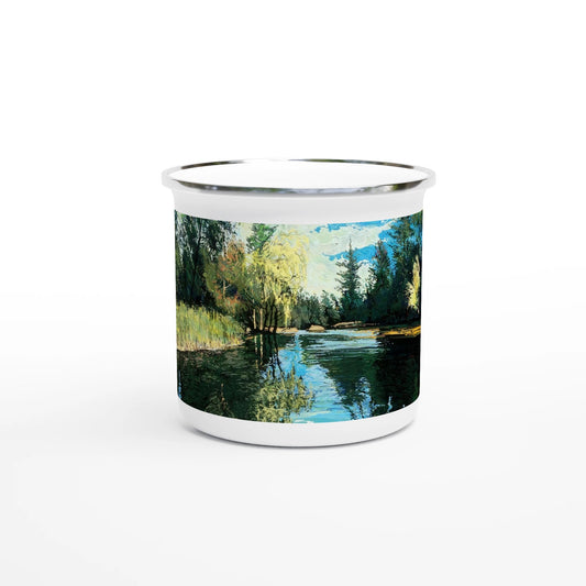 Good morning Good luck - White 12oz Enamel Mug - eduardgurevich