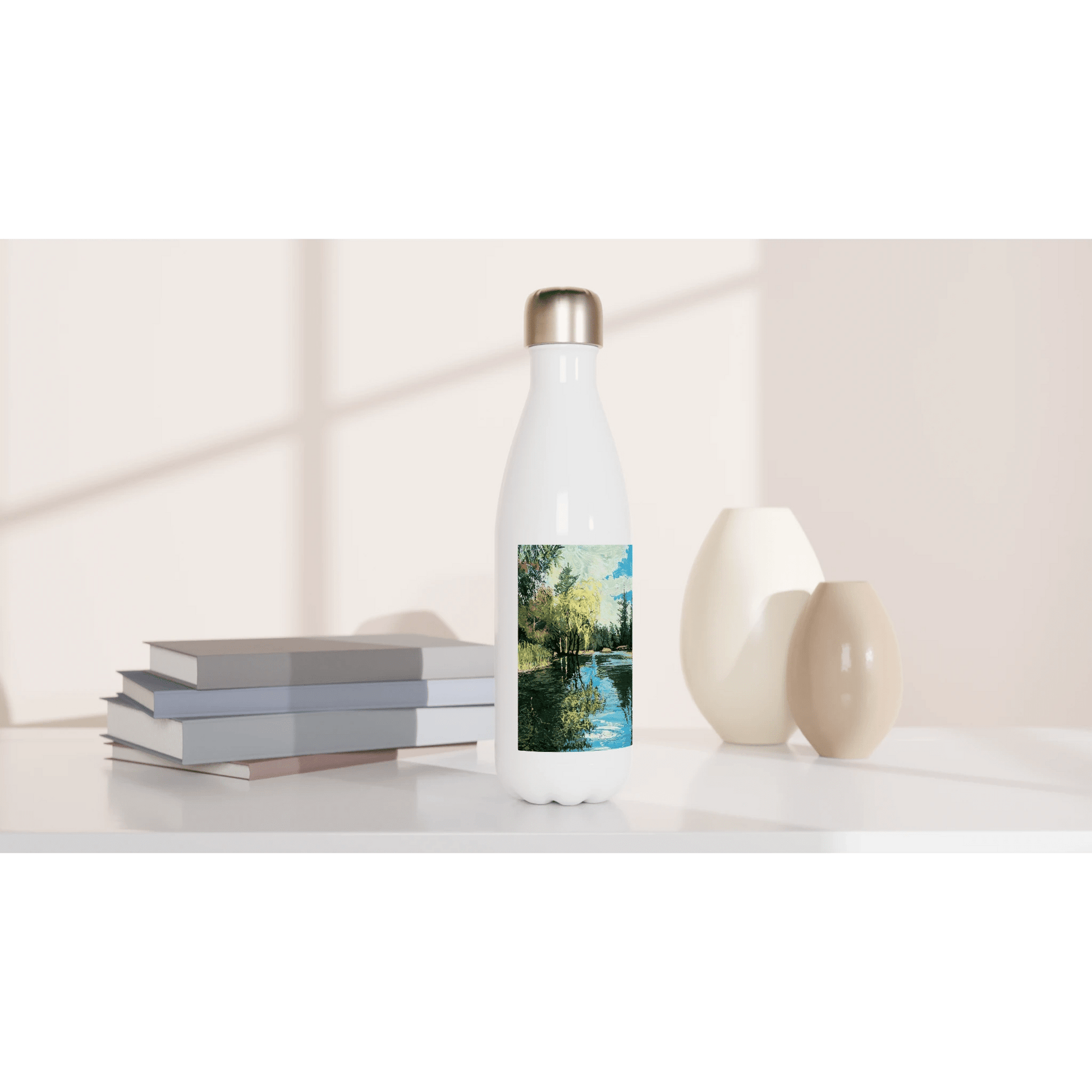 Good morning Good luck - White 17oz Stainless Steel Water Bottle - eduardgurevich