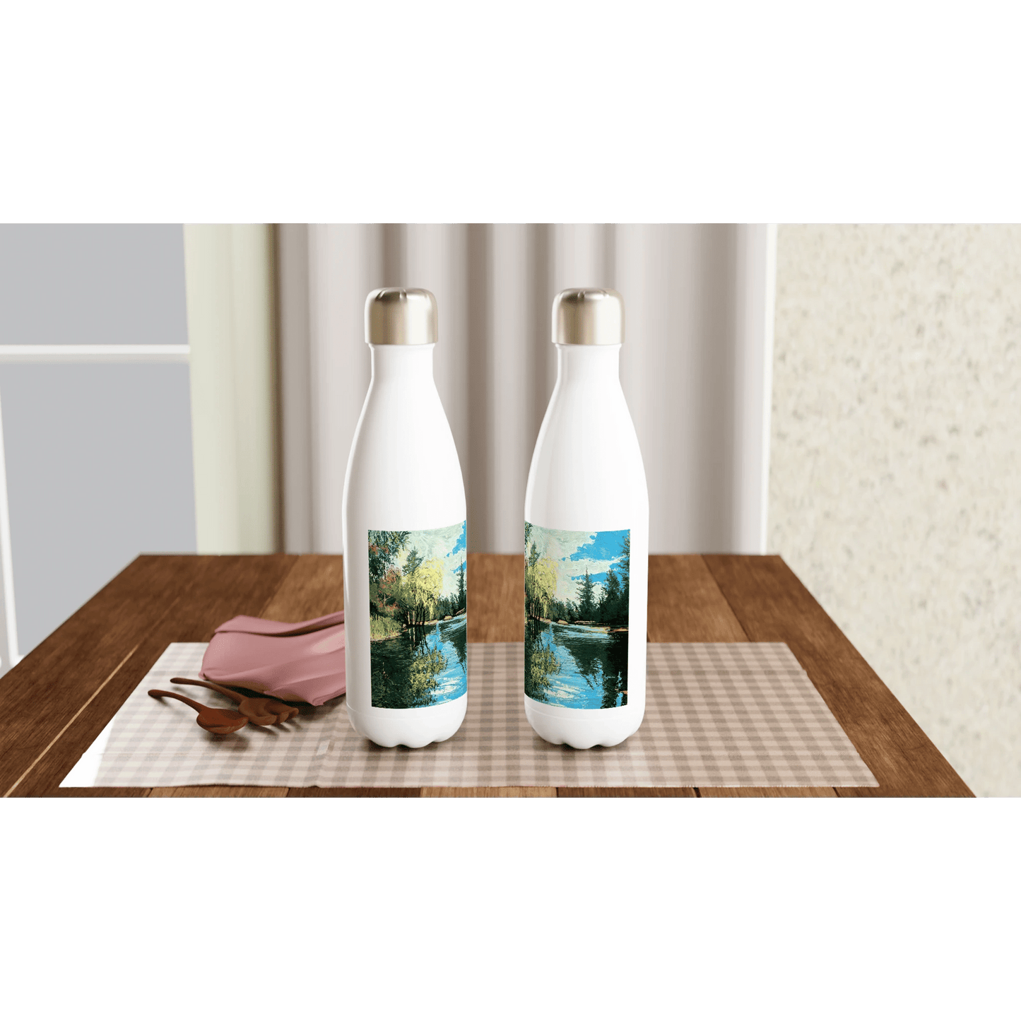 Good morning Good luck - White 17oz Stainless Steel Water Bottle - eduardgurevich