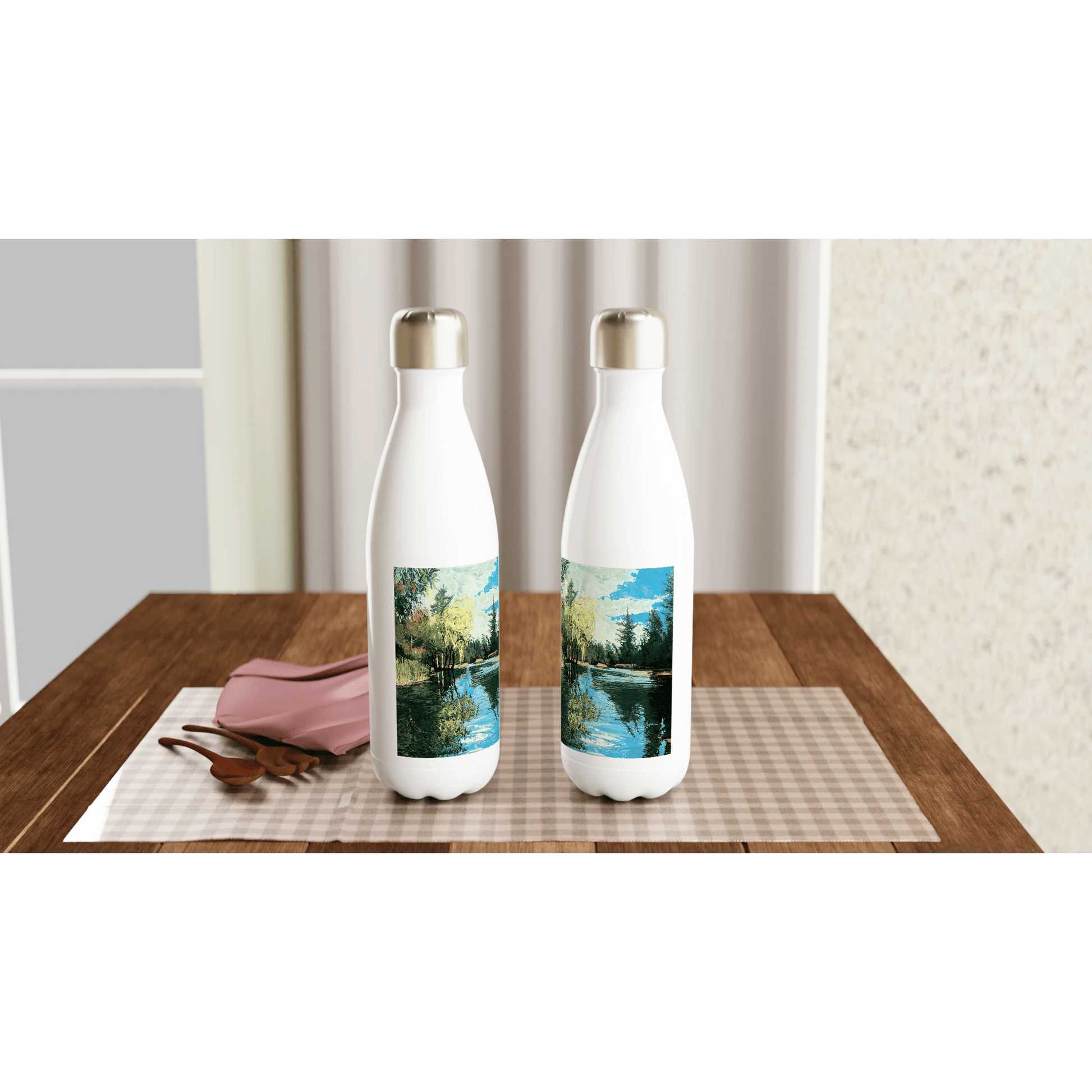 Good morning Good luck - White 17oz Stainless Steel Water Bottle - eduardgurevich