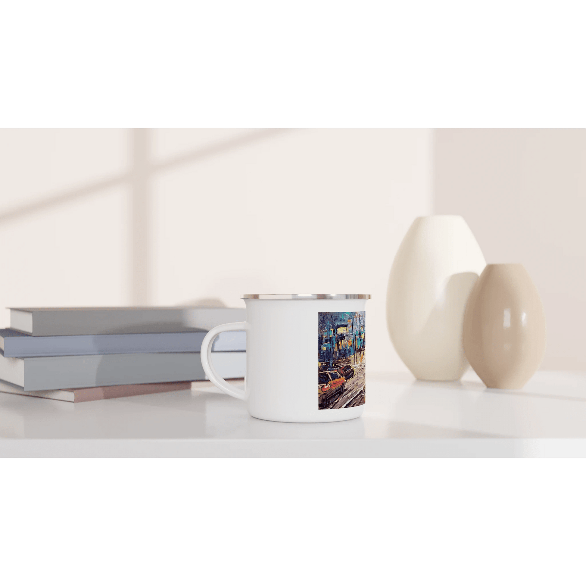 History of lights - White 12oz Enamel Mug - eduardgurevich
