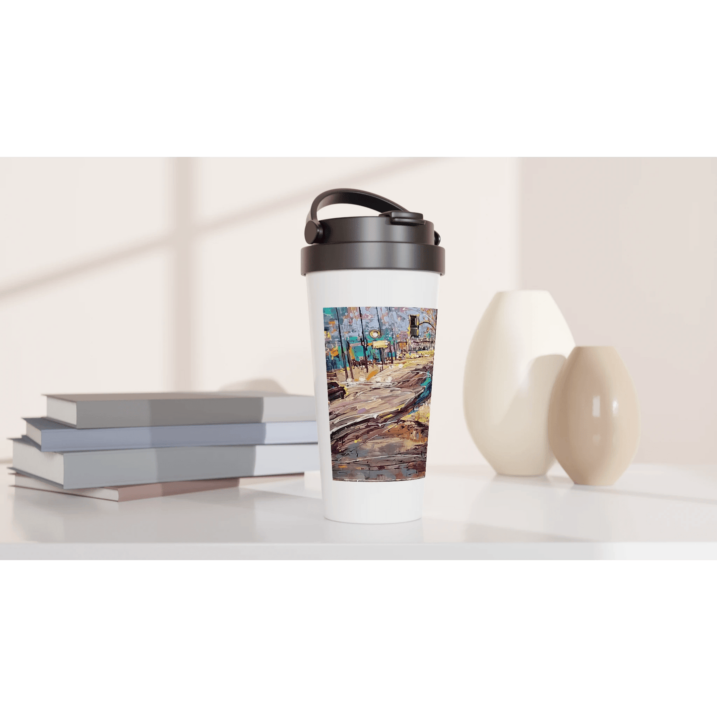 History of lights - White 15oz Stainless Steel Travel Mug - eduardgurevich
