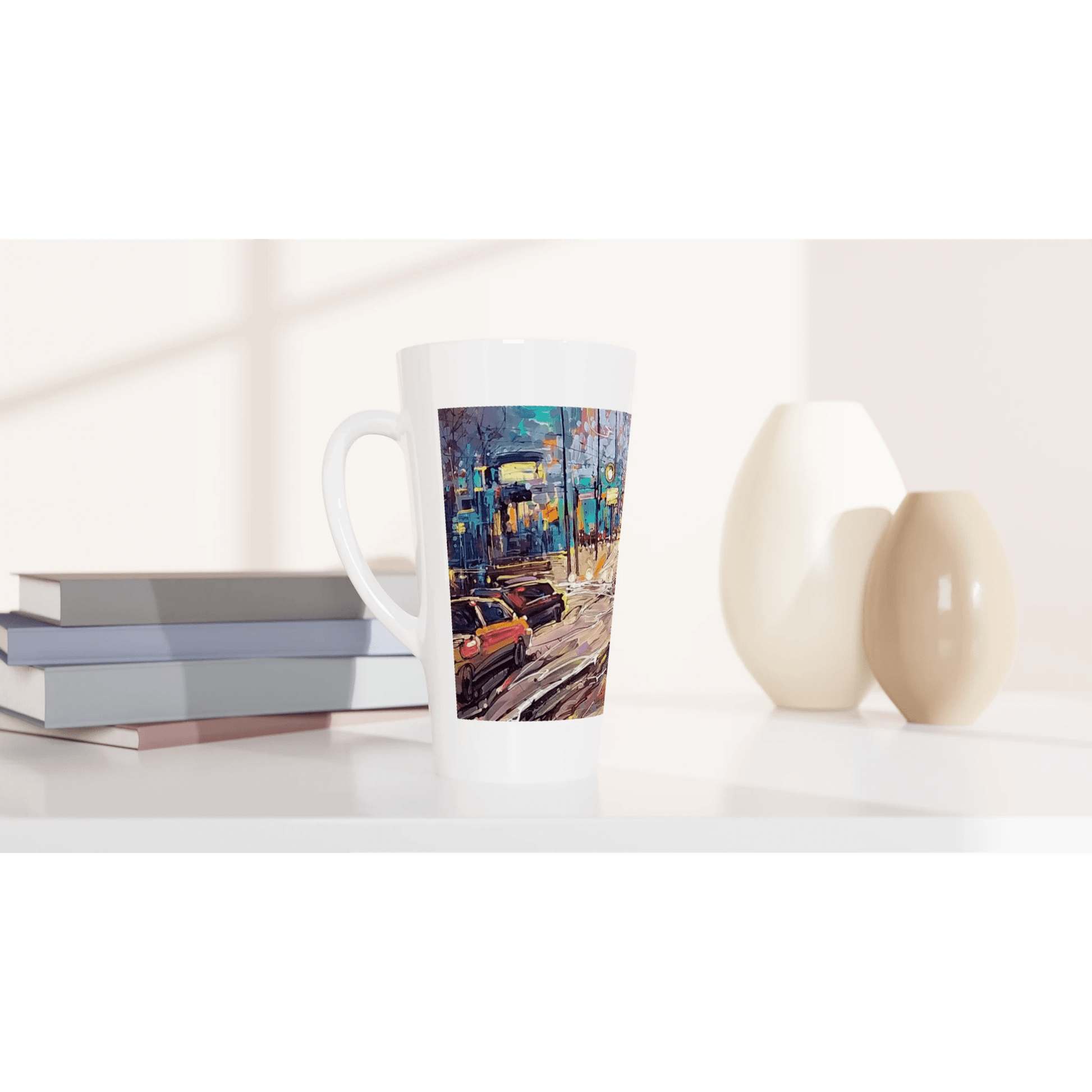 History of lights - White Latte 17oz Ceramic Mug - eduardgurevich