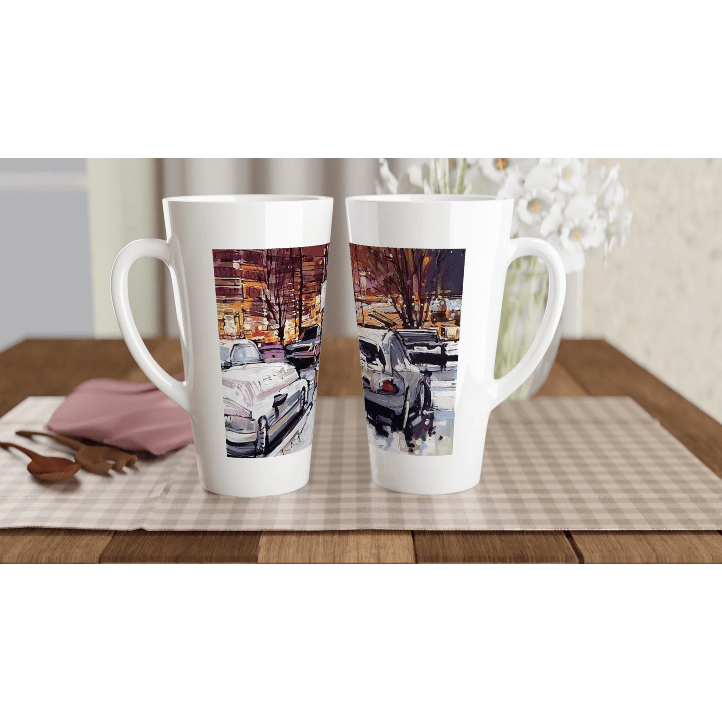 Life under the snow - White Latte 17oz Ceramic Mug - eduardgurevich