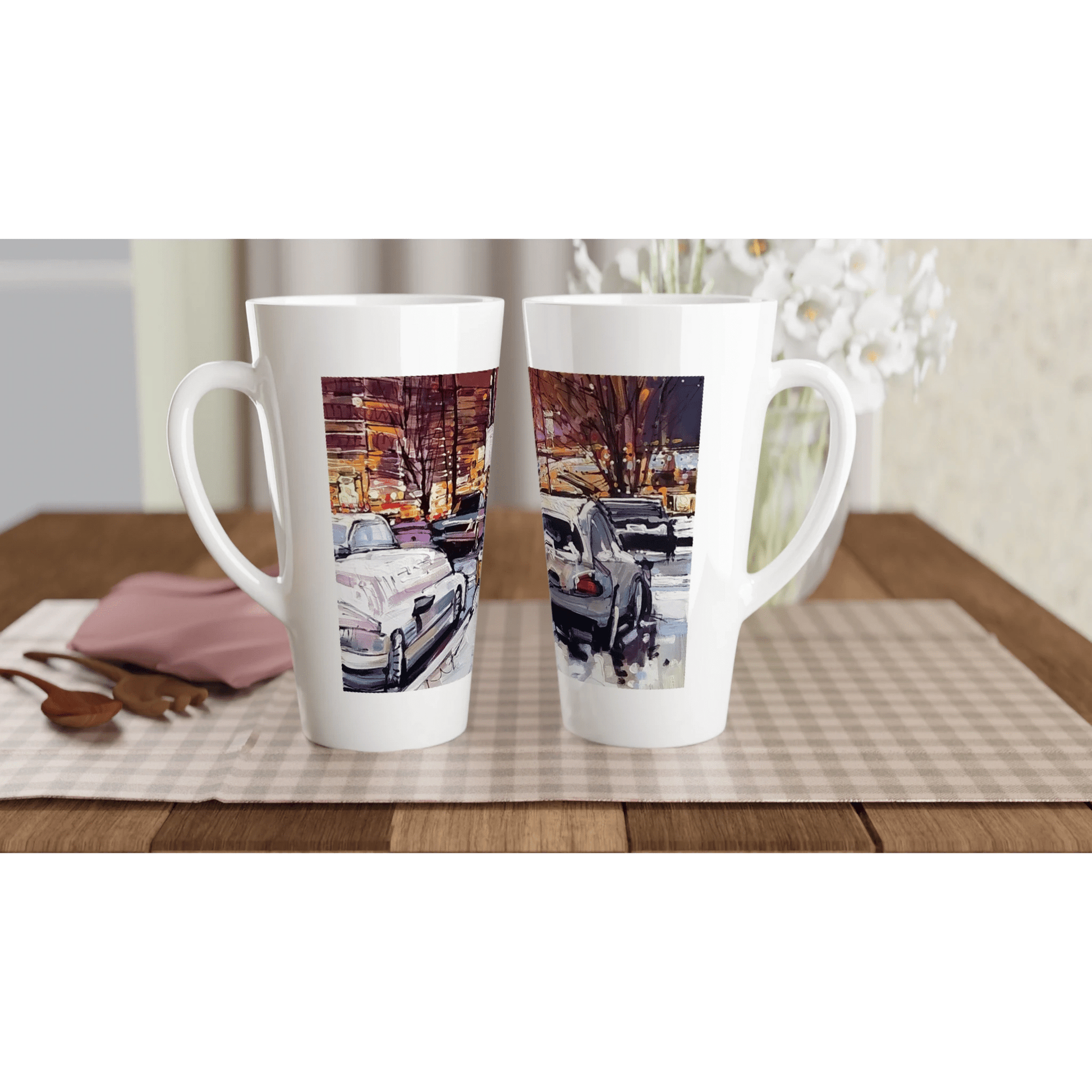 Life under the snow - White Latte 17oz Ceramic Mug - eduardgurevich