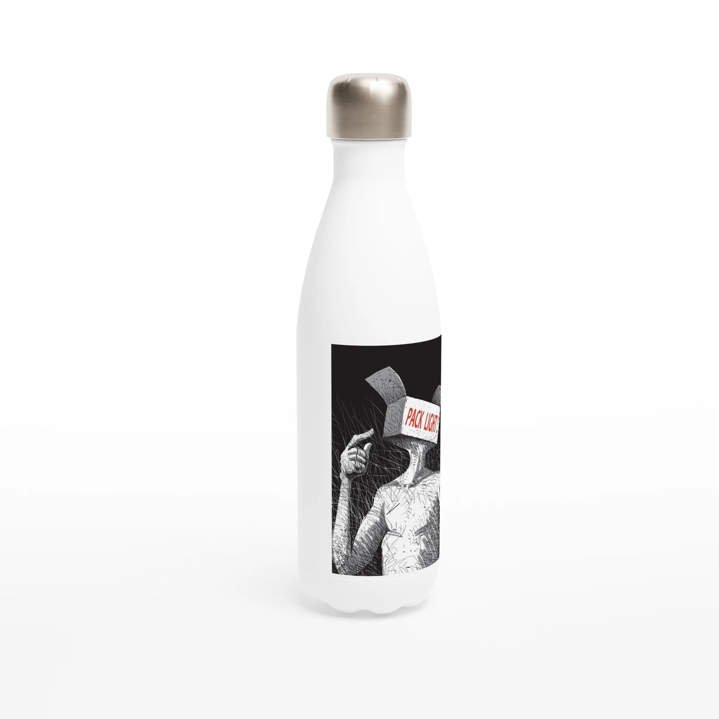 Pack light illustration - White 17oz Stainless Steel Water Bottle - eduardgurevich