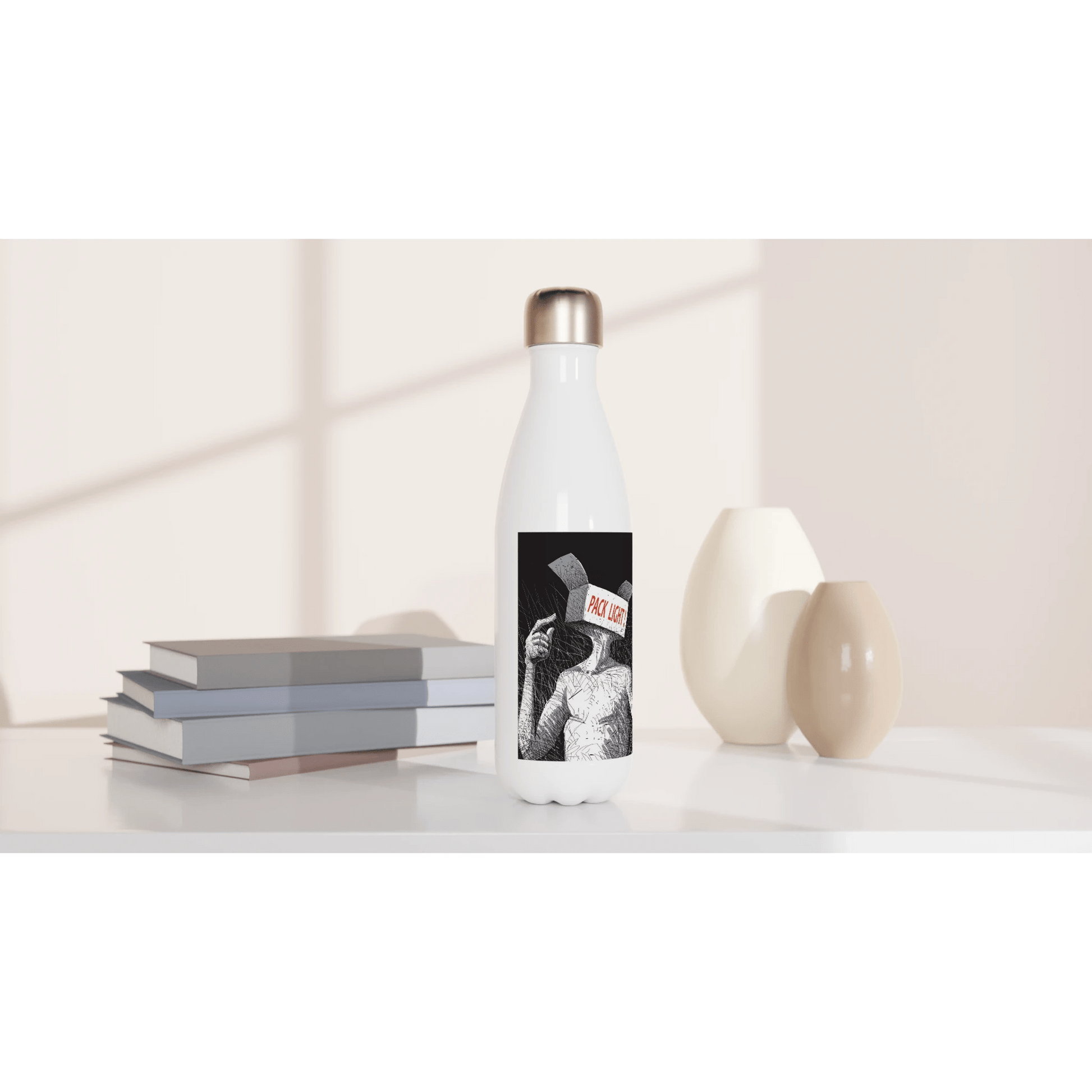 Pack light illustration - White 17oz Stainless Steel Water Bottle - eduardgurevich