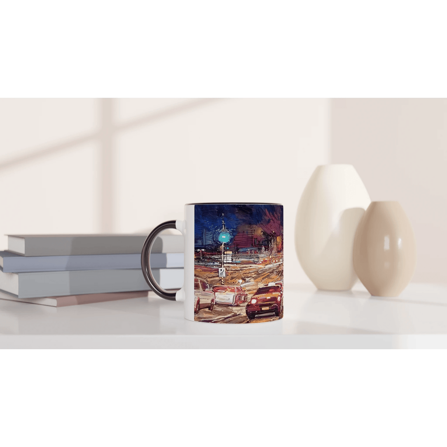 Saturday night - White 11oz Ceramic Mug with Color Inside - eduardgurevich
