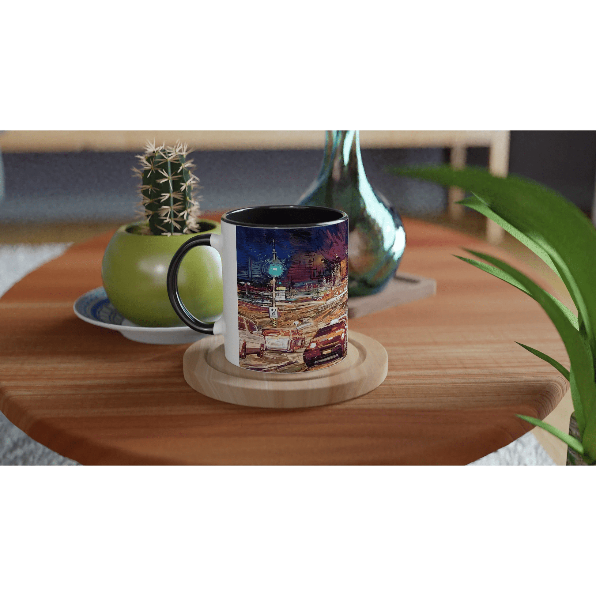 Saturday night - White 11oz Ceramic Mug with Color Inside - eduardgurevich