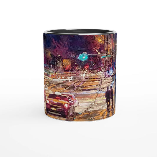 Saturday night - White 11oz Ceramic Mug with Color Inside - eduardgurevich