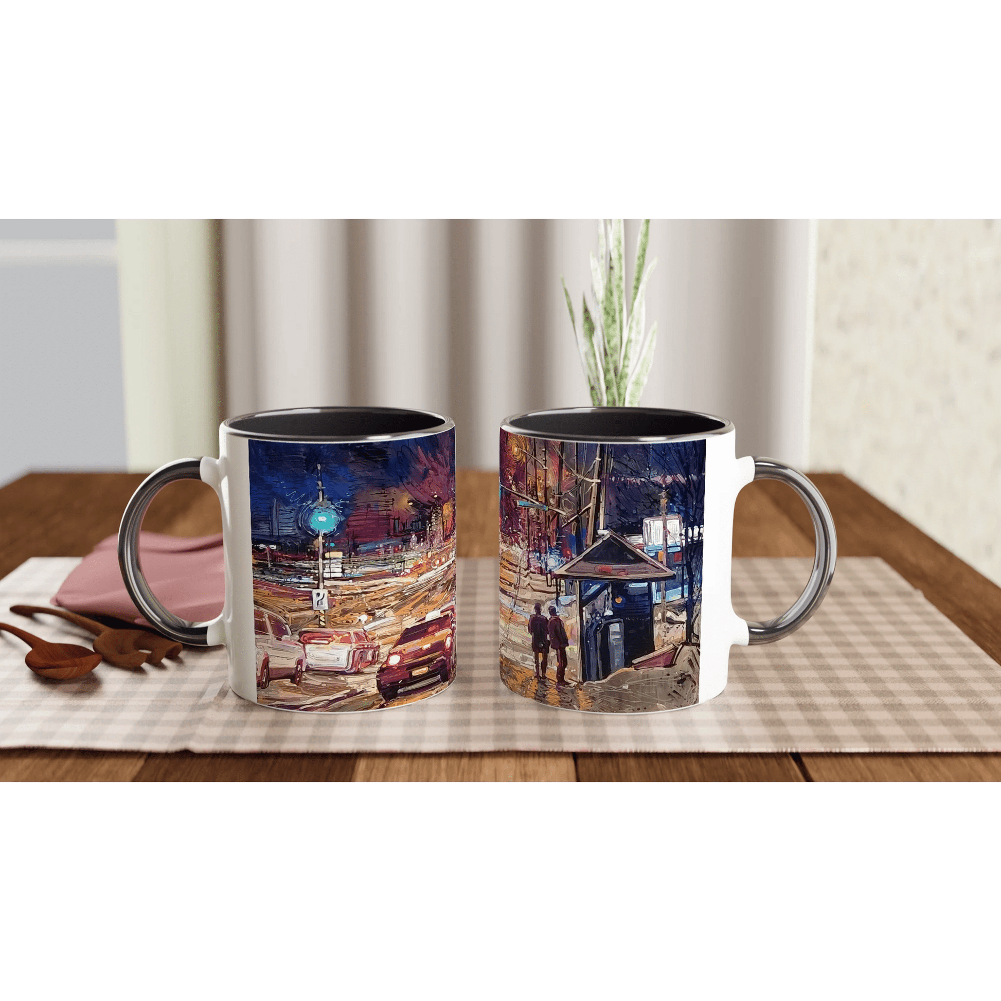 Saturday night - White 11oz Ceramic Mug with Color Inside - eduardgurevich