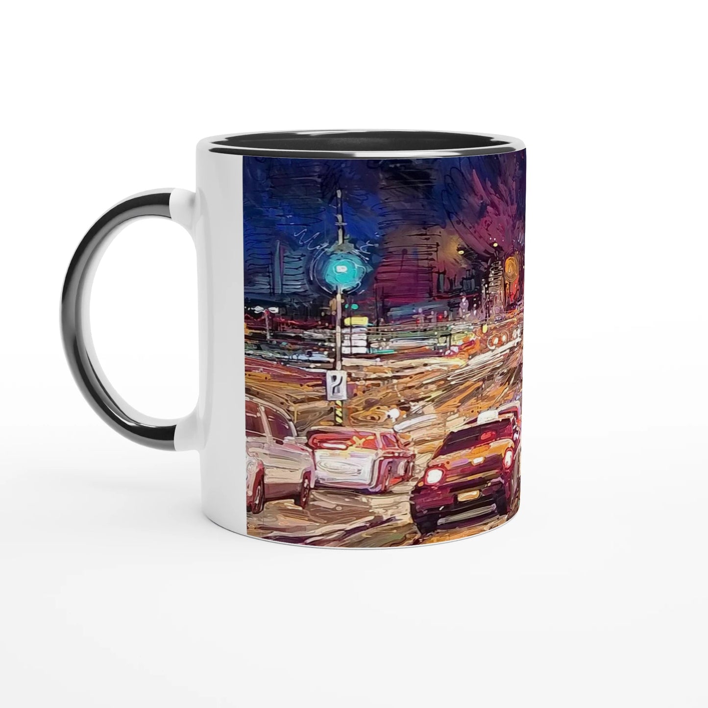 Saturday night - White 11oz Ceramic Mug with Color Inside - eduardgurevich