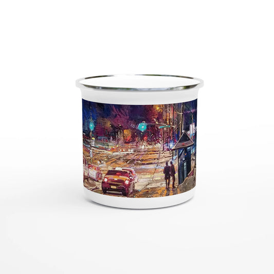 Saturday night - White 12oz Enamel Mug - eduardgurevich
