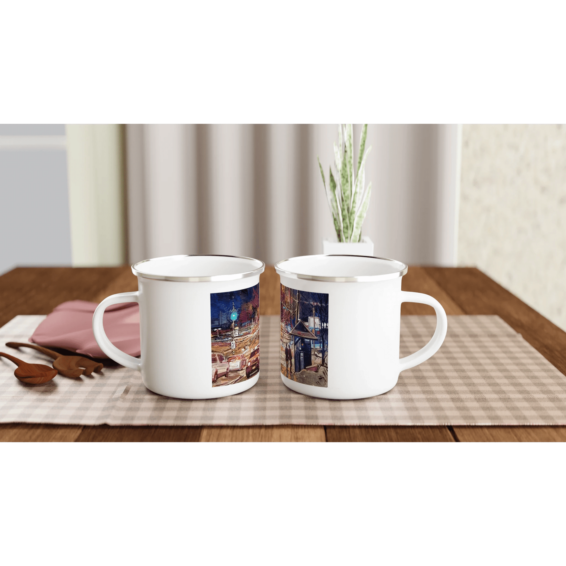 Saturday night - White 12oz Enamel Mug - eduardgurevich