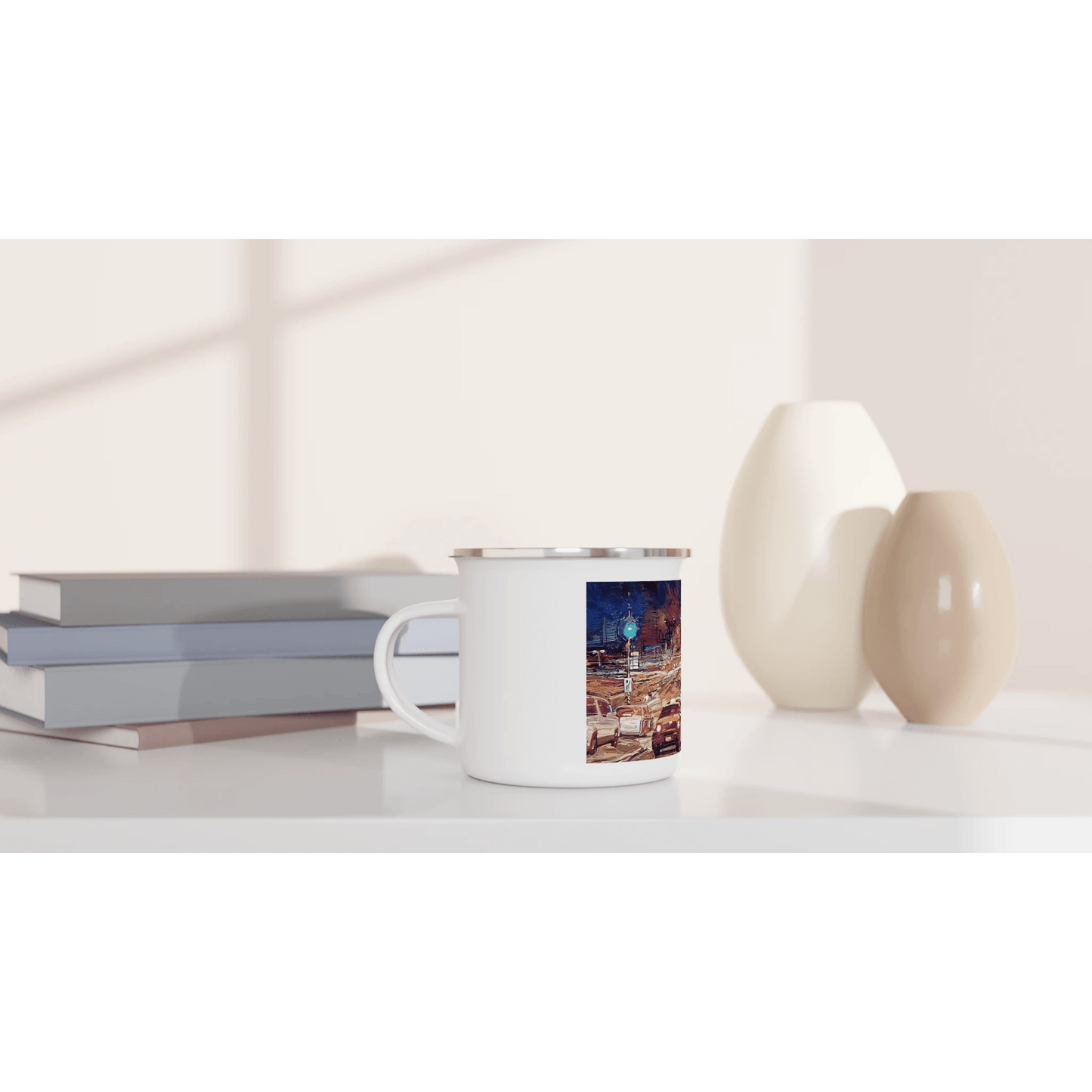 Saturday night - White 12oz Enamel Mug - eduardgurevich