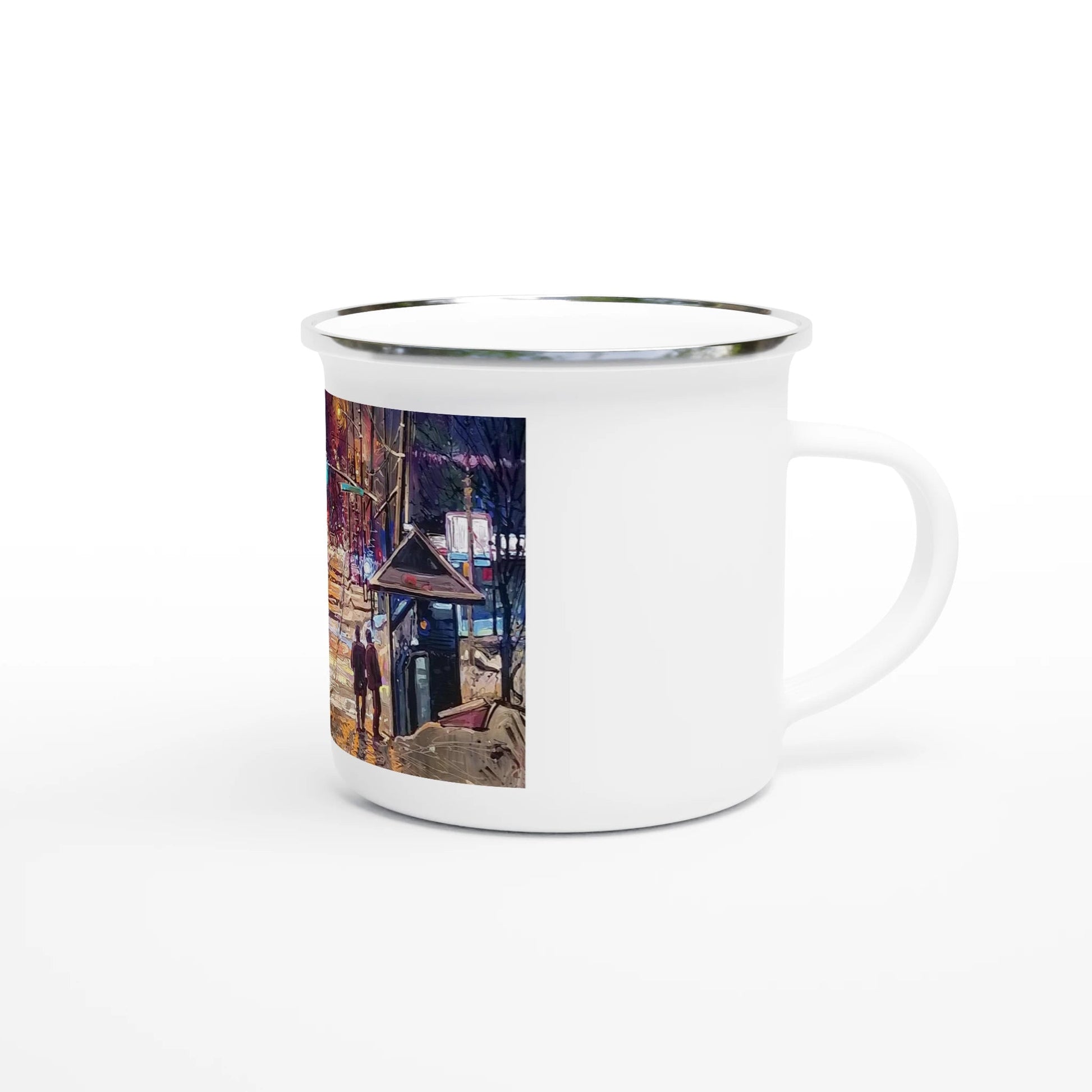 Saturday night - White 12oz Enamel Mug - eduardgurevich