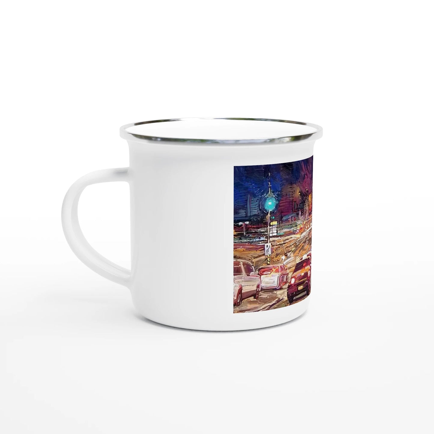 Saturday night - White 12oz Enamel Mug - eduardgurevich