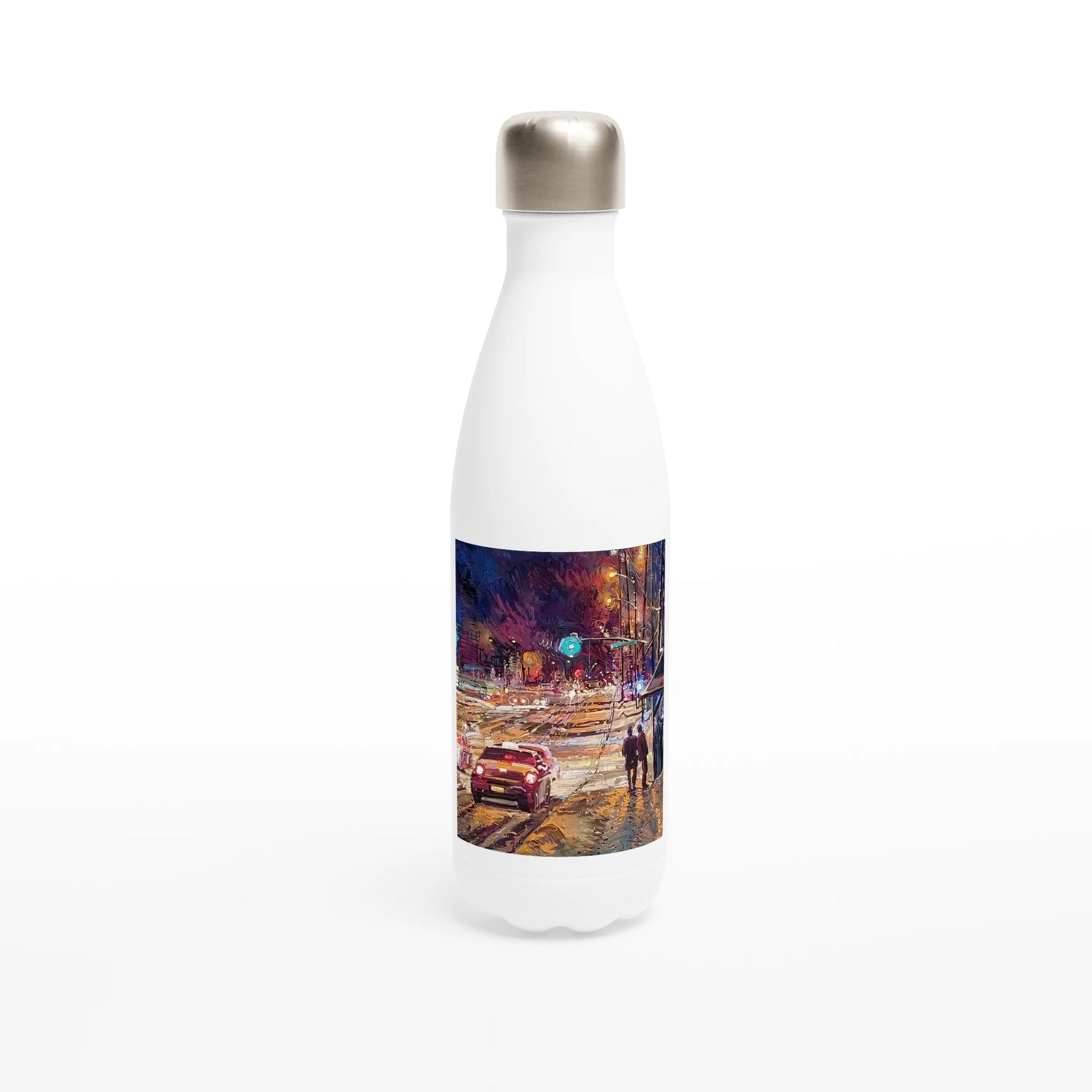Saturday night - White 17oz Stainless Steel Water Bottle - eduardgurevich
