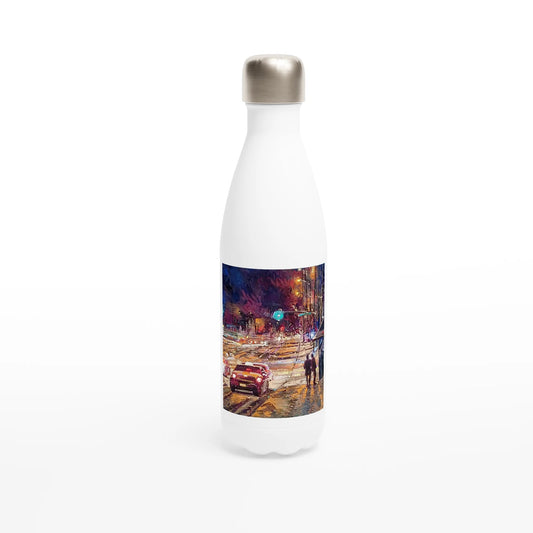 Saturday night - White 17oz Stainless Steel Water Bottle - eduardgurevich