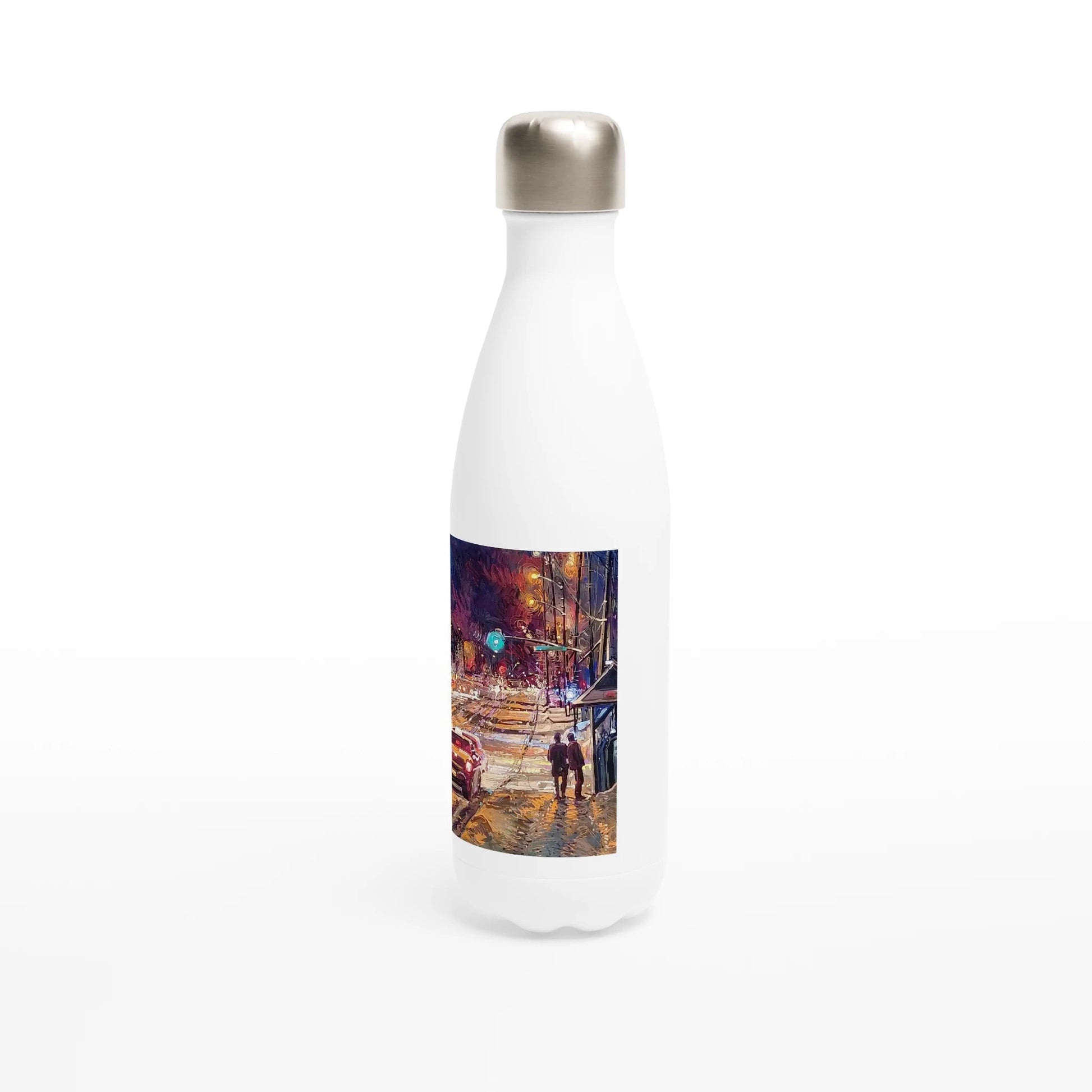 Saturday night - White 17oz Stainless Steel Water Bottle - eduardgurevich