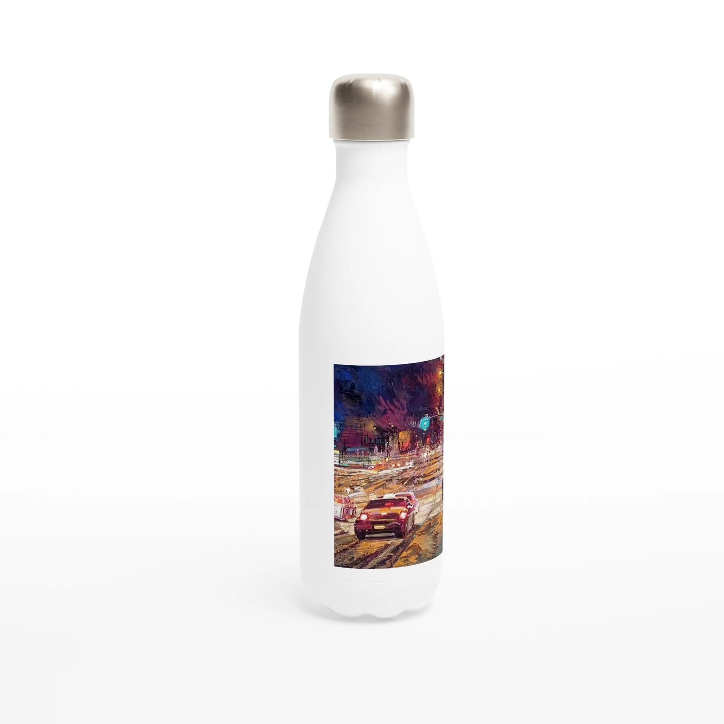 Saturday night - White 17oz Stainless Steel Water Bottle - eduardgurevich