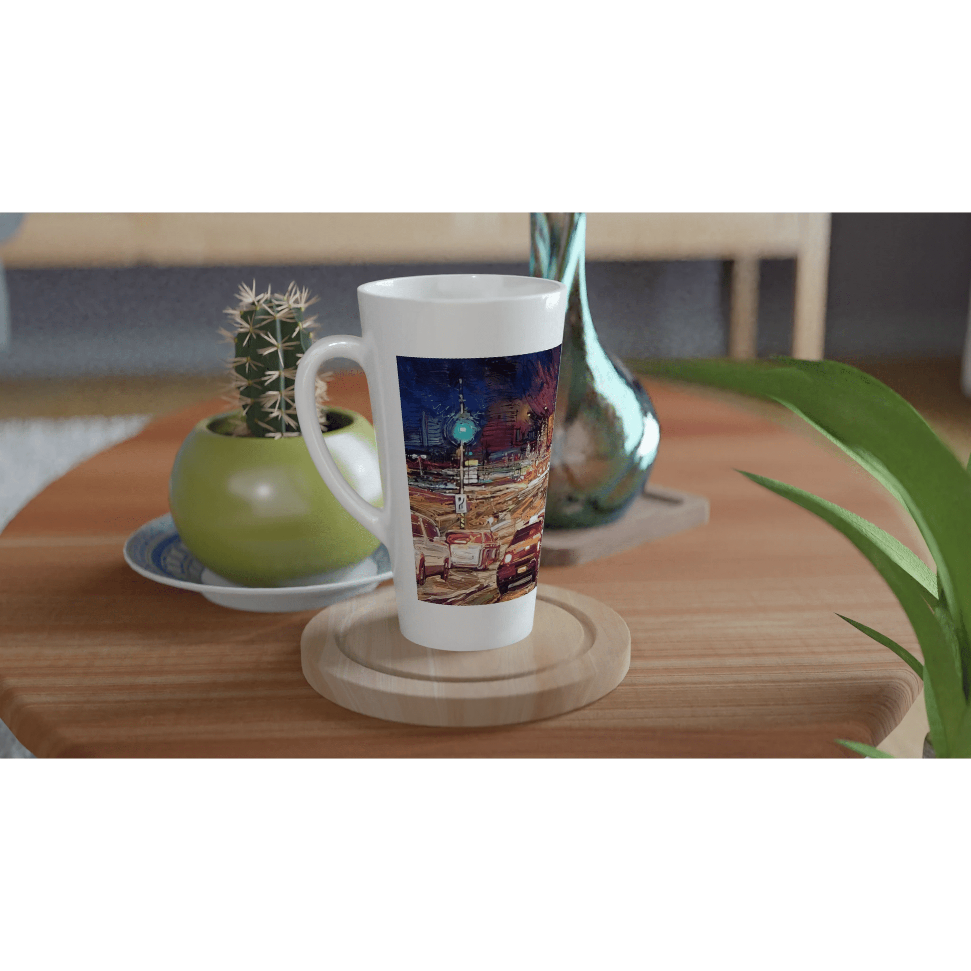 Saturday night - White Latte 17oz Ceramic Mug - eduardgurevich