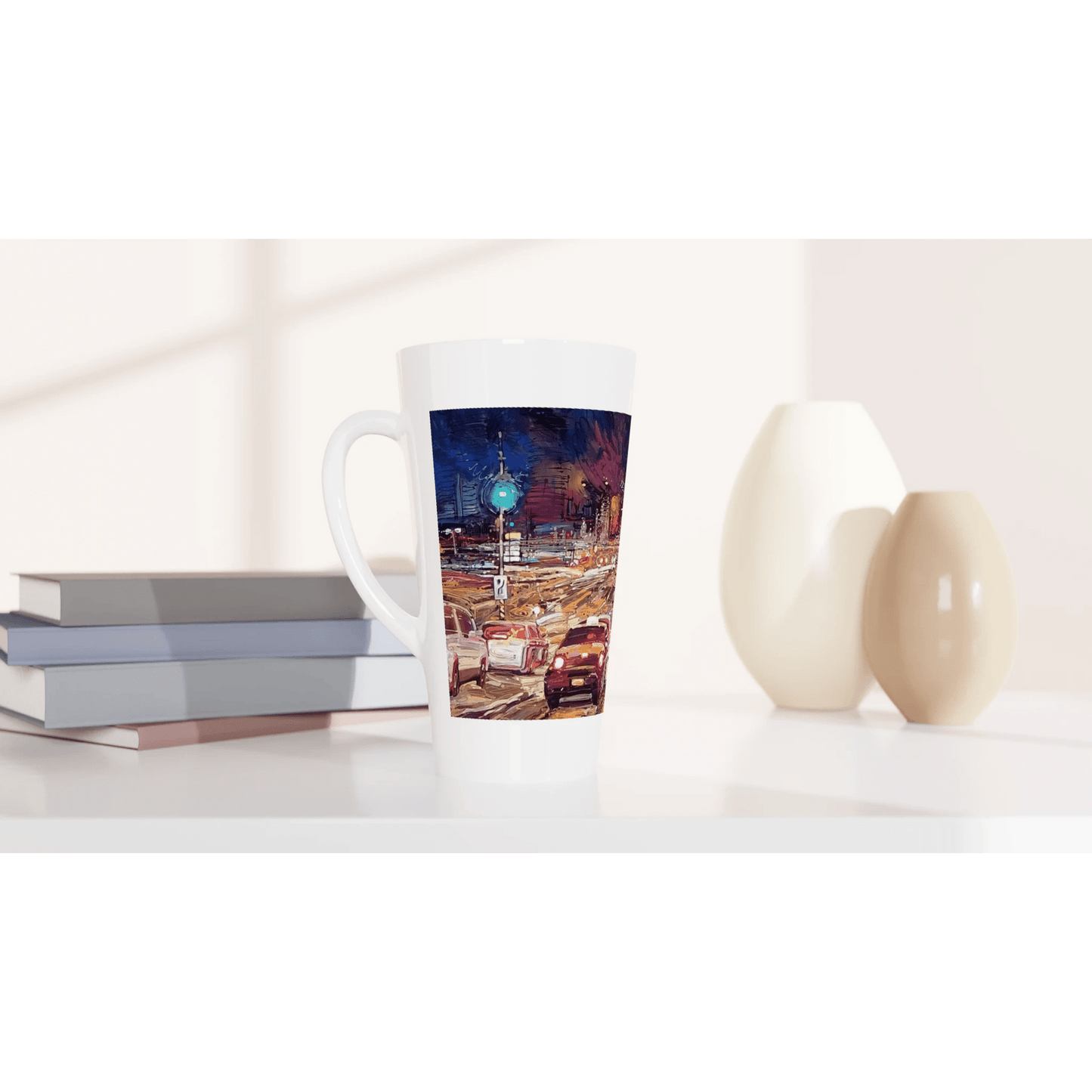 Saturday night - White Latte 17oz Ceramic Mug - eduardgurevich