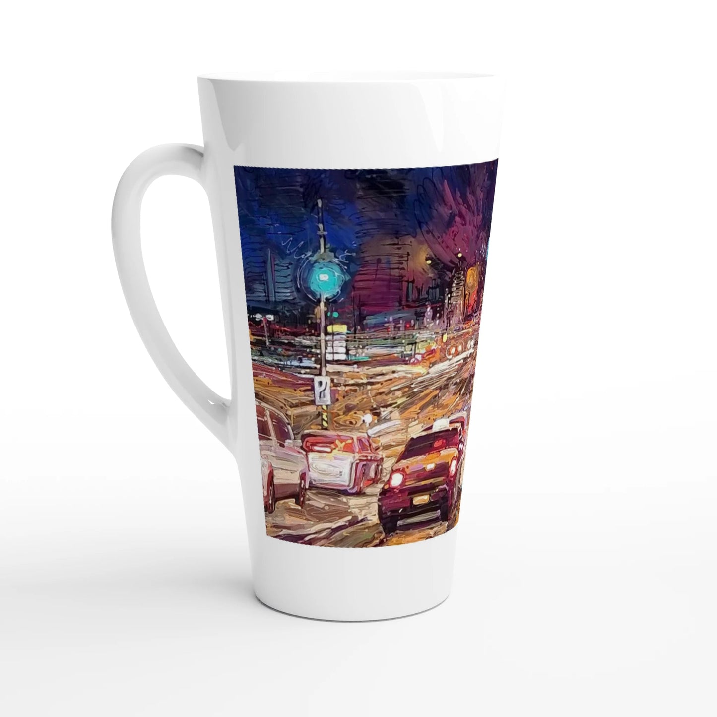 Saturday night - White Latte 17oz Ceramic Mug - eduardgurevich