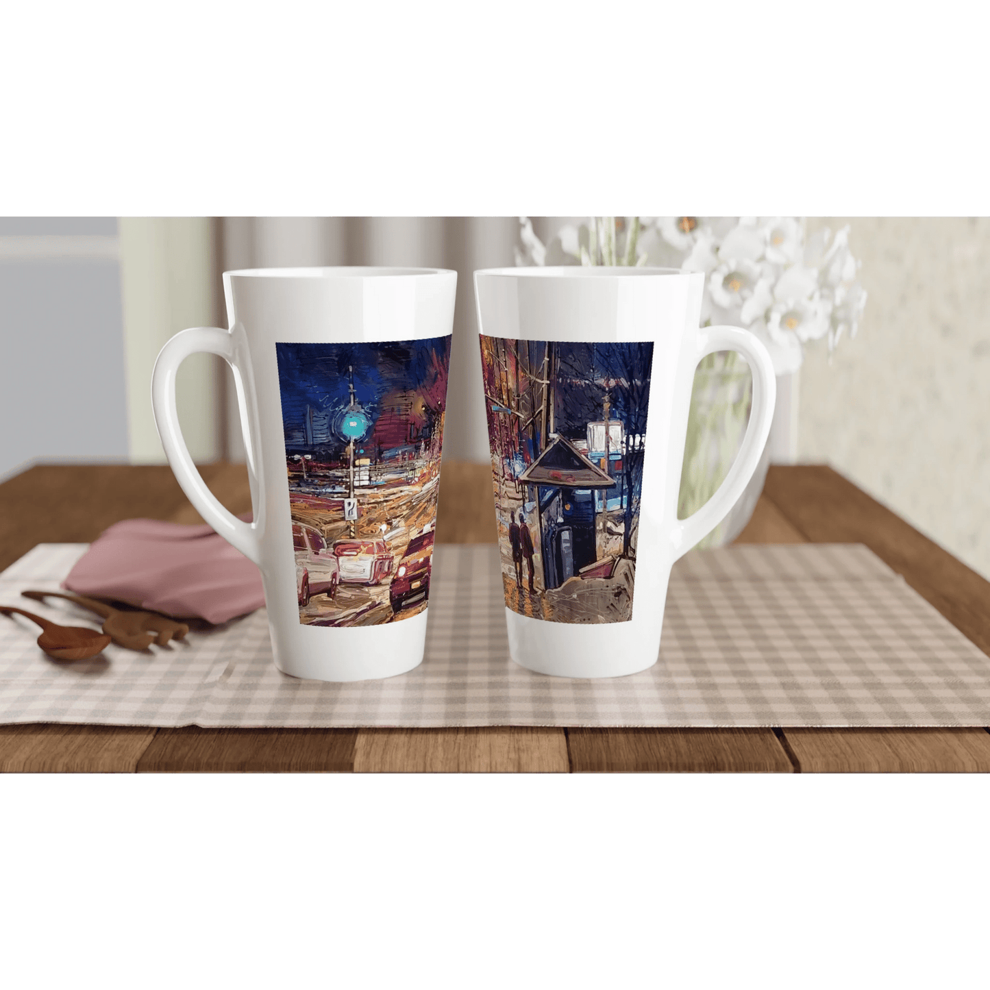 Saturday night - White Latte 17oz Ceramic Mug - eduardgurevich
