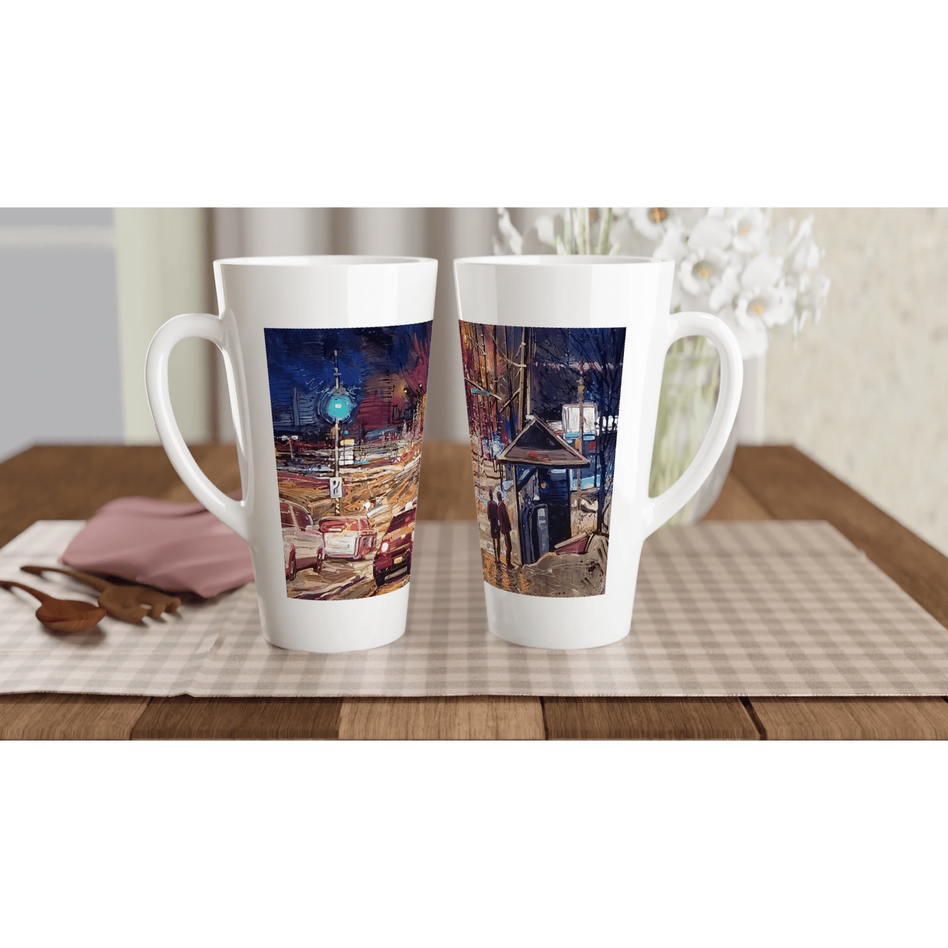Saturday night - White Latte 17oz Ceramic Mug - eduardgurevich