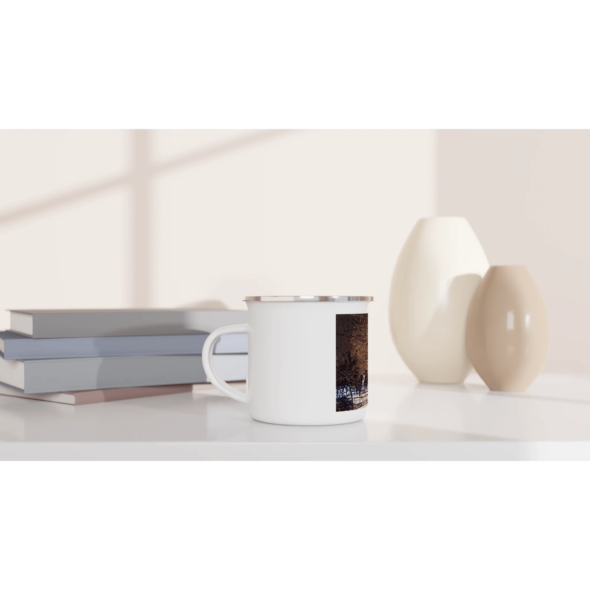 Still awake - White 12oz Enamel Mug - eduardgurevich