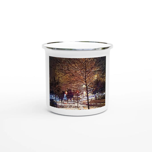 Still awake - White 12oz Enamel Mug - eduardgurevich
