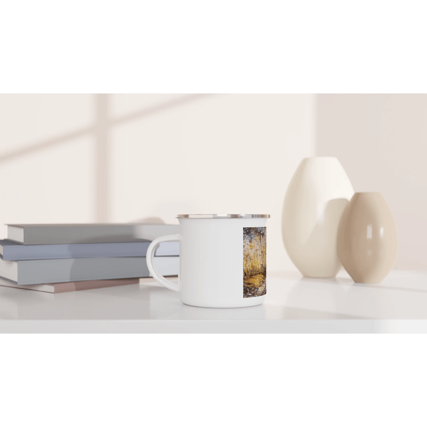 Summer end - White 12oz Enamel Mug - eduardgurevich